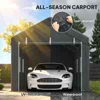 Outsunny 10' x 20' Carport, Heavy Duty Portable Garage with 6 Mesh Windows and Door, Dark Grey(m-4)