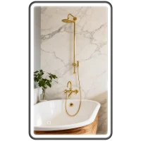 HOMCOM 40" x 24" Bath Mirror with LED Lights, Wall Mounted Restroom Mirror, 3 Colours, Dimmable, Horizontal/Vertical, Black(m-9)