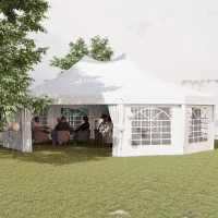 Outsunny 21' x 29' Wedding Event Party Tent High Peak Decagonal Outdoor Gazebo Canopy with Removable Walls White(m-8)