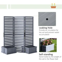 Outsunny Outdoor Privacy Screen Wood Privacy Panel with 4 Planter Boxes, Raised Bed with 3 Panels, Drainage Holes, Grey(m-6)