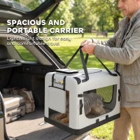 PawHut Pet Carrier Bag, Soft-Sided Dog Carrier for Small Dogs, Portable Pet Travel Bag, Light Grey(m-4)