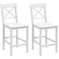 HOMCOM Counter Height Stools Set of 2, Farmhouse Bar Stools with Backs, Solid Wood Counter Stools for Kitchen Island White(m-9)