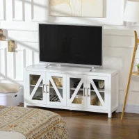 HOMCOM TV Cabinet Stand for TVs up to 58", Entertainment Center with Adjustable Shelves, 4 Glass Doors and 4 Cable Holes for Living Room, White(m-8)
