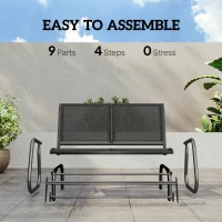 Outsunny Outdoor Glider Bench, 2 Seater Garden Patio Glider Chair with Sling Fabric Seat, Steel Frame, Black(m-5)