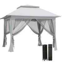 Outsunny 12' x 12' Foldable Pop-up Party Tent Instant Canopy Sun Shade Gazebo Shelter with Steel Frame, Light Grey(m-9)
