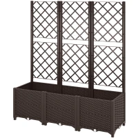 Outsunny Raised Garden Bed with Trellis, Plastic Raised Flower Bed with Drainage Holes and Drain Plugs(m-2)
