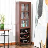 HOMCOM Tall Wine Cabinet, Bar Display Cupboard with 12-Bottle Wine Rack, Glass Door and 3 Storage Compartment for Living Room, Home Bar, Dining Room, Walnut(m-2)