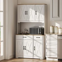 HOMCOM Tall Kitchen Pantry, 6 Doors, 2 Drawers, Adjustable Shelves & Worktop, Rustic Storage Cabinet for Living Room White(m-8)