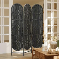 HOMCOM Bohemian Privacy Screen, Folding Room Divider with 3 Panels and Arched Top for Bedroom Living Room Office, Black(m-1)