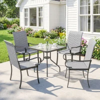Outsunny Set of 4 Outdoor Wicker Dining Chairs with Armrest, Steel Frame, High Back and Deep Seating, Gray(m-9)