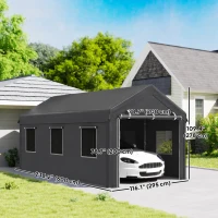Outsunny 10' x 20' Carport, Heavy Duty Portable Garage with 6 Mesh Windows and Door, Dark Grey(m-3)