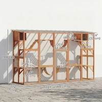 PawHut Large Outdoor Catio with Condos, Platforms, Doors, Ladders, Weather-Resistant Roof, Orange(m-3)