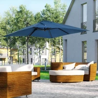 Outsunny 8' x 8' Square Patio Hanging Offset Umbrella with 360° Rotation, Aluminum Outdoor Cantilever Parasol with Crank & Tilt, Sun Canopy Shelter with Cross Base, Dark Blue(m-8)