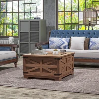HOMCOM Farmhouse Coffee Table, Square Center Table with Flip-top Lids, Hidden Storage Compartment, Distressed Brown(m-2)