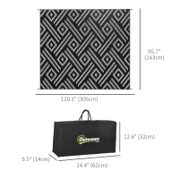 Outsunny Reversible Outdoor Rug Waterproof Plastic Straw RV Rug with Carry Bag, 8' x 10', Black and Grey Geometric(m-3)