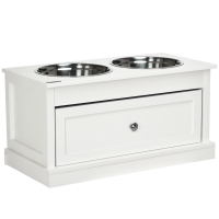 PawHut Large Elevated Dog Bowls with Storage Drawer Containing 11L Capacity, Raised Dog Bowl Stand Pet Food Bowl Dog Feeding Station, White