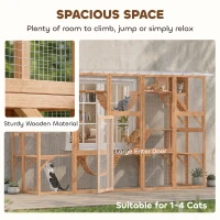 PawHut Large Outdoor Catio with Condos, Platforms, Doors, Ladders, Weather-Resistant Roof, Orange(m-7)