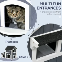 PawHut Outdoor Cat House with Weather-resistant Roof & Garden Bed, Outdoor Cat Shelter Enclosure with Multiple Entrances, Gray(m-4)
