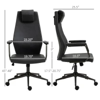 Vinsetto High-Back Executive Office Chair, Ergonomic Leather Computer Desk Chair with Adjustable Height, Removable Headrest and 360 Swivel Wheels, Deep Grey(m-3)