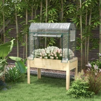 Outsunny Raised Garden Bed with Plastic Greenhouse Cover Outdoor Planter Box for Herbs and Vegetables, 45x24x65 inch Natural(m-2)