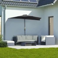 Outsunny 9ft Half Round Umbrella Outdoor Patio Garden Balcony Parasol Window Sun Shade w/ 5 Ribs Black(m-1)