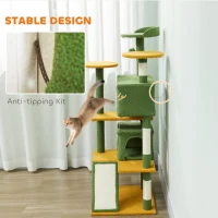 PawHut 54" Cat Tree, Multi-Level Cat Tower with Scratching Posts, Cat Condos, Bed, Platforms, Ramp, Toy Ball, Green(m-7)
