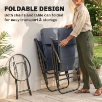 Outsunny 3pc Patio Foldable Rocking Chair Set, Outdoor Rocking Chairs and Table Bistro Set w/ Padded Seat, Headrest, Backrest for park, backyard, garden, Blue(m-5)