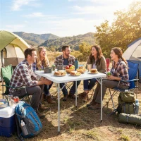 Outsunny Folding Picnic Table Heavy Duty Camping Table 34" x 34", Indoor Outdoor Use for Picnic, Beach, BBQ, White(m-1)