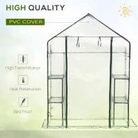 Outsunny 56" x 29" x 77" Mini Greenhouse Walk-in Greenhouse Garden Hot House with 2-Tier Shelving, Roll-Up Door & Weather Cover(m-4)