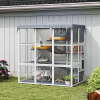 PawHut Large Outdoor Catio Cat Enclosure with Hammock, Condo, Jump Platforms, Ladders, Ramps, Tarp, for 2-4 Large Cats, Gray(m-8)