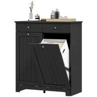 HOMCOM Laundry Cabinet, Tilt Out Laundry Hamper Cabinet with 2 Baskets, Bathroom Hamper Cabinet with 2 Drawers, Black(m-2)