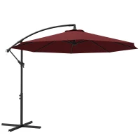 Outsunny 9.7ft Offset Patio Umbrella Garden Hanging Parasol Banana Cantilever Umbrella with Base, Crank, Wine Red(m-2)