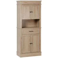 HOMCOM Modern Freestanding Kitchen Pantry Cabinet with Doors Open Shelves Adjustable Shelving Microwave Space, Oak(m-11)