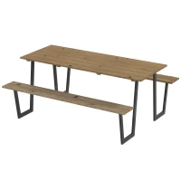 Outsunny 5.7 FT Outdoor Picnic Table with 2" Umbrella Hole, Spruce Wood Dining Table and 795 LBS Benches with Steel Frame, Brown(m-2)