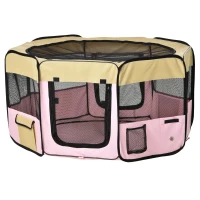PawHut 49-inch Large Exercise Puppy Pet Playpen Portable Dog Cat Pet Play Pen Pet Cage Tent Kennel Crate Pink Carry Bag Included(m-11)