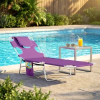 Outsunny Tanning Chair with Face Hole, 5-Level Adjustable Outdoor Chaise Lounge Chair with Pillow for Beach, Pool, Purple(m-2)