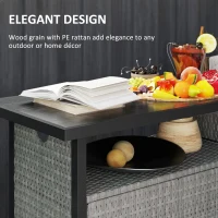 Outsunny Outdoor Pool Towel Storage Cabinet Organizer, Outdoor Bar Table with Shelf and Cabinet, Pool Towel Holder Pool Valet with Weather-Resistant PE Rattan and Steel Frame, Gray(m-7)