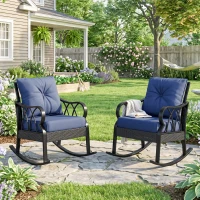 Outsunny 2 Piece Outdoor Wicker Rocking Chairs Rattan Porch Rockers with Cushions, Aluminum Frame for Garden, Patio, Blue(m-10)