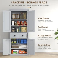 HOMCOM 72" Traditional Freestanding Kitchen Pantry Cabinet Cupboard with Doors and 3 Adjustable Shelves, Gray(m-10)