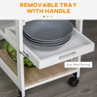 HOMCOM Rolling Kitchen Island Cart, Mobile Utility Storage Cart with Drawer, Wire Storage Basket, Removable Tray, White(m-5)
