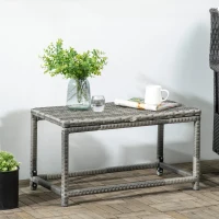 Outsunny Patio Rattan End Table, Outdoor Side Table with Full Woven Table Top for Garden, Balcony, Mixed Grey(m-8)