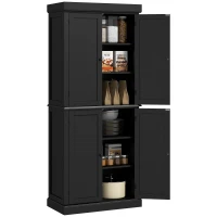 HOMCOM Traditional Farmhouse Kitchen Pantry Cupboard with Two Storage Cabinets, and 4 Adjustable Shelves, Black(m-1)