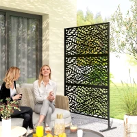 Outsunny Metal Outdoor Privacy Screen, Freestanding Outdoor Divider with Stand, 78" x 48", Black(m-1)