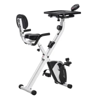 Soozier Stationary Exercise Bike with Adjustable Desktop, Seat Height and Resistance, 3lb Flywheel and Foldable Space-Saving Design, White(m-1)