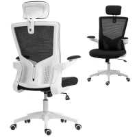 HOMCOM Ergonomic Office Chair, Swivel Desk Chair with Adjustable Lumbar Support, Headrest and Height, Flip-up Armrests, Black(m-9)