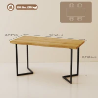 HOMCOM Dining Table Thick Top Kitchen Table Black Alloy Legs Oak Wood Grain(m-3)