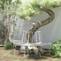 Outsunny Garden Half Round Tree Bench Antique 4-Seat Semi-circular Bench for Backyard, Park, Party, White(m-1)