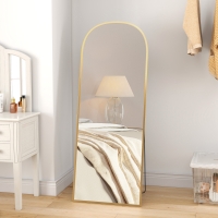 HOMCOM Arched Standing Mirror, 64" x 24" Full Length Mirror, Free Standing or Wall Mounted for Living Room, Bedroom, Gold