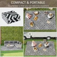Outsunny Reversible Outdoor RV Rug, Patio Floor Mat, 6' x 9' Plastic Straw Rug for Backyard, Deck, Beach, Camping, Black & White(m-4)