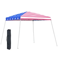 Outsunny Slant Leg Pop Up Canopy Tent with American Flag Roof and Carry Bag, Beach Canopy Instant Sun Shelter, Height Adjustable(m-1)